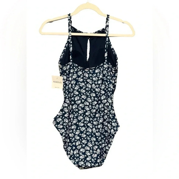 Navy Blue ROSEZUZU Floral One Piece Swimsuit Size Medium - Picture 4 of 8
